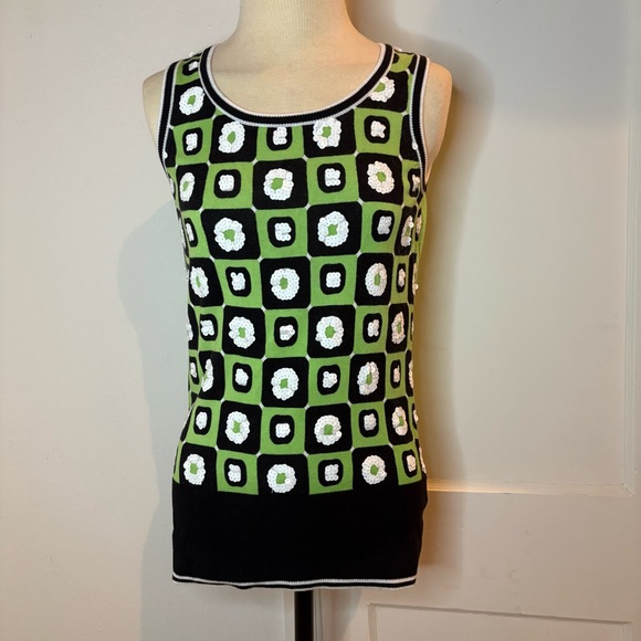 berek Sweaters - Vintage Berek groovy lime green black & white sequin sweater vest